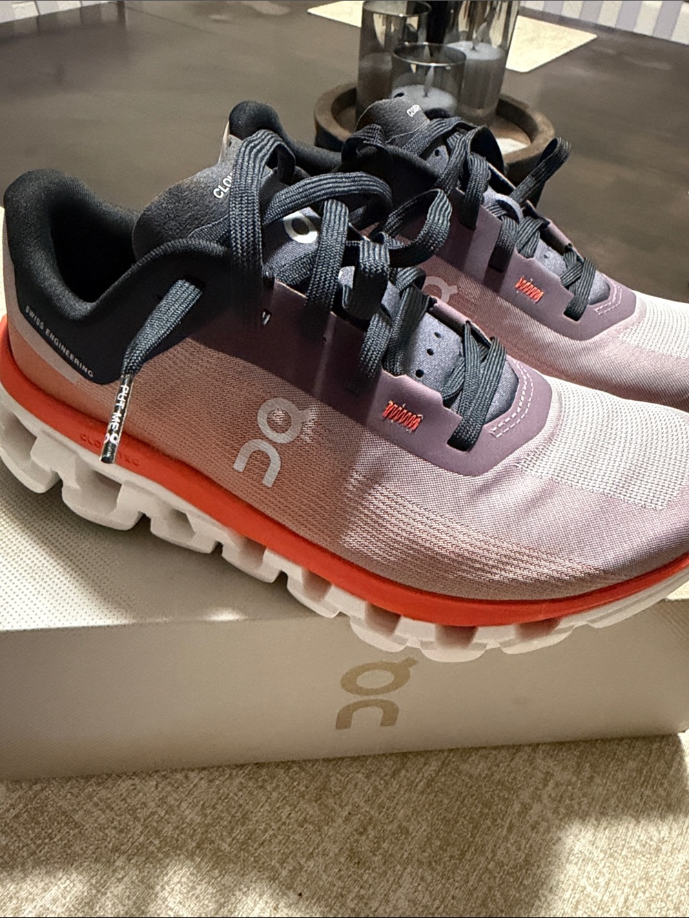 On Running Women’s Cloud Sneakers in Purple and Orange with Black Accents sz 5